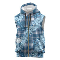 Blue Palaka Hawaii Cowboy Christmas Sleeveless Zip Hoodie Paniolo Mix Maile Lei LT7 Blue - Polynesian Pride
