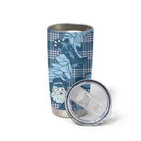 Blue Palaka Hawaii Cowboy Christmas Tumbler Cup Paniolo Mix Maile Lei - Polynesian Pride