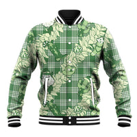 Green Palaka Hawaii Cowboy Christmas Baseball Jacket Paniolo Mix Maile Lei - Polynesian Pride
