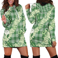 Green Palaka Hawaii Cowboy Christmas Hoodie Dress Paniolo Mix Maile Lei - Polynesian Pride