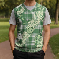 Green Palaka Hawaii Cowboy Christmas Knitted V-Neck Vest Paniolo Mix Maile Lei - Polynesian Pride