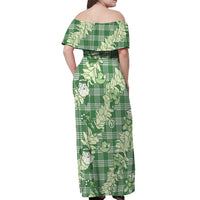 Green Palaka Hawaii Cowboy Christmas Off Shoulder Maxi Dress Paniolo Mix Maile Lei - Polynesian Pride