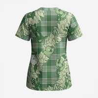Green Palaka Hawaii Cowboy Christmas Scrub Top Paniolo Mix Maile Lei LT7 - Polynesian Pride