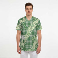 Green Palaka Hawaii Cowboy Christmas Scrub Top Paniolo Mix Maile Lei LT7 - Polynesian Pride