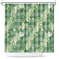 Green Palaka Hawaii Cowboy Christmas Shower Curtain Paniolo Mix Maile Lei - Polynesian Pride