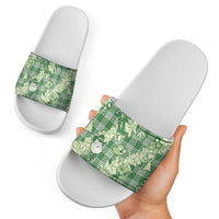 Green Palaka Hawaii Cowboy Christmas Slide Sandals Paniolo Mix Maile Lei LT7 - Polynesian Pride