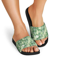 Green Palaka Hawaii Cowboy Christmas Slide Sandals Paniolo Mix Maile Lei LT7 - Polynesian Pride
