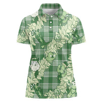 Green Palaka Hawaii Cowboy Christmas Women Polo Shirt Paniolo Mix Maile Lei - Polynesian Pride