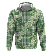 Green Palaka Hawaii Cowboy Christmas Zip Hoodie Paniolo Mix Maile Lei - Polynesian Pride