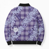 Purple Palaka Hawaii Cowboy Christmas Bomber Puffer Jacket Paniolo Mix Maile Lei - Polynesian Pride
