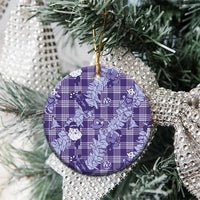 Purple Palaka Hawaii Cowboy Christmas Ceramic Ornament Paniolo Mix Maile Lei - Polynesian Pride