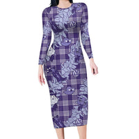 Purple Palaka Hawaii Cowboy Christmas Family Matching Long Sleeve Bodycon Dress and Hawaiian Shirt Paniolo Mix Maile Lei - Polynesian Pride