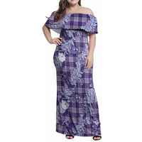 Purple Palaka Hawaii Cowboy Christmas Family Matching Off Shoulder Maxi Dress and Hawaiian Shirt Paniolo Mix Maile Lei - Polynesian Pride