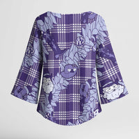 Purple Palaka Hawaii Cowboy Christmas Kimono Sleeve Blouse Paniolo Mix Maile Lei - Polynesian Pride