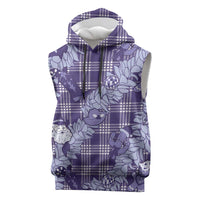 Purple Palaka Hawaii Cowboy Christmas Sleeveless Hoodie Paniolo Mix Maile Lei - Polynesian Pride