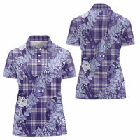 Purple Palaka Hawaii Cowboy Christmas Women Polo Shirt Paniolo Mix Maile Lei - Polynesian Pride