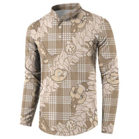 Khaki Palaka Hawaii Cowboy Christmas Button Sweatshirt Paniolo Mix Maile Lei - Polynesian Pride