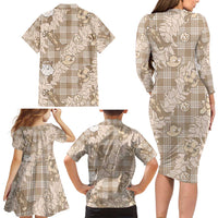Khaki Palaka Hawaii Cowboy Christmas Family Matching Long Sleeve Bodycon Dress and Hawaiian Shirt Paniolo Mix Maile Lei - Polynesian Pride