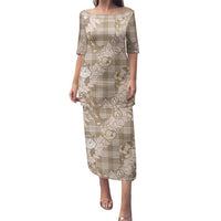 Khaki Palaka Hawaii Cowboy Christmas Family Matching Puletasi and Hawaiian Shirt Paniolo Mix Maile Lei - Polynesian Pride