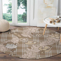 Khaki Palaka Hawaii Cowboy Christmas Round Carpet Paniolo Mix Maile Lei - Polynesian Pride