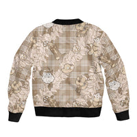 Khaki Palaka Hawaii Cowboy Christmas Sleeve Zip Bomber Jacket Paniolo Mix Maile Lei - Polynesian Pride