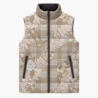 Khaki Palaka Hawaii Cowboy Christmas Sleeveless Puffer Jacket Paniolo Mix Maile Lei - Polynesian Pride