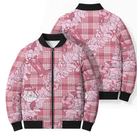 Pink Palaka Hawaii Cowboy Christmas Bomber Puffer Jacket Paniolo Mix Maile Lei - Polynesian Pride