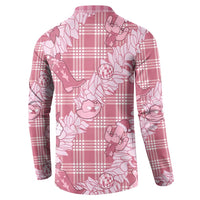 Pink Palaka Hawaii Cowboy Christmas Button Sweatshirt Paniolo Mix Maile Lei - Polynesian Pride