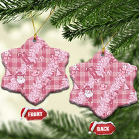 Pink Palaka Hawaii Cowboy Christmas Ceramic Ornament Paniolo Mix Maile Lei - Polynesian Pride