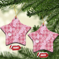 Pink Palaka Hawaii Cowboy Christmas Ceramic Ornament Paniolo Mix Maile Lei - Polynesian Pride