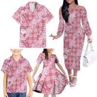 Pink Palaka Hawaii Cowboy Christmas Family Matching Off The Shoulder Long Sleeve Dress and Hawaiian Shirt Paniolo Mix Maile Lei - Polynesian Pride