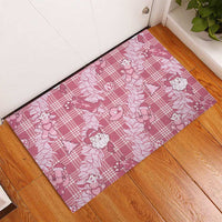 Pink Palaka Hawaii Cowboy Christmas Rubber Doormat Paniolo Mix Maile Lei - Polynesian Pride