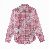 Pink Palaka Hawaii Cowboy Christmas Women Casual Shirt Paniolo Mix Maile Lei - Polynesian Pride