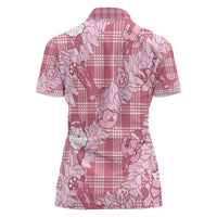 Pink Palaka Hawaii Cowboy Christmas Women Polo Shirt Paniolo Mix Maile Lei - Polynesian Pride