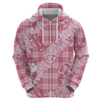 Pink Palaka Hawaii Cowboy Christmas Zip Hoodie Paniolo Mix Maile Lei - Polynesian Pride