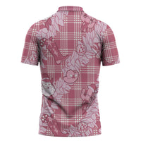 Pink Palaka Hawaii Cowboy Christmas Zipper Polo Shirt Paniolo Mix Maile Lei - Polynesian Pride
