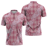 Pink Palaka Hawaii Cowboy Christmas Zipper Polo Shirt Paniolo Mix Maile Lei - Polynesian Pride