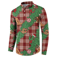 Red Palaka Hawaii Cowboy Christmas Button Sweatshirt Paniolo Mix Maile Lei - Polynesian Pride