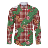 Red Palaka Hawaii Cowboy Christmas Family Matching Off The Shoulder Long Sleeve Dress and Hawaiian Shirt Paniolo Mix Maile Lei - Polynesian Pride