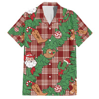 Red Palaka Hawaii Cowboy Christmas Family Matching Off Shoulder Short Dress and Hawaiian Shirt Paniolo Mix Maile Lei - Polynesian Pride