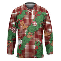 Red Palaka Hawaii Cowboy Christmas Hockey Jersey Paniolo Mix Maile Lei LT7 Unisex Red - Polynesian Pride