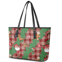 Red Palaka Hawaii Cowboy Christmas Leather Tote Bag Paniolo Mix Maile Lei LT7 - Polynesian Pride