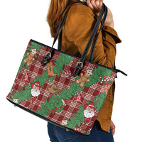 Red Palaka Hawaii Cowboy Christmas Leather Tote Bag Paniolo Mix Maile Lei LT7 - Polynesian Pride
