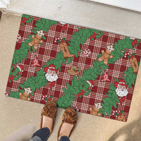 Red Palaka Hawaii Cowboy Christmas Rubber Doormat Paniolo Mix Maile Lei LT7 - Polynesian Pride