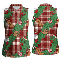 Red Palaka Hawaii Cowboy Christmas Women Sleeveless Polo Shirt Paniolo Mix Maile Lei - Polynesian Pride