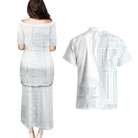 Samoa White Sunday Couples Matching Puletasi Dress and Hawaiian Shirt Classic Siapo Style LT7 - Polynesian Pride