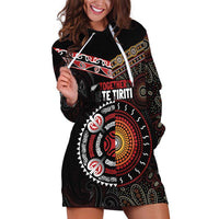 Aotearoa and Australia Indigenous Hoodie Dress Stand Together For Te Tiriti LT7 Black - Polynesian Pride