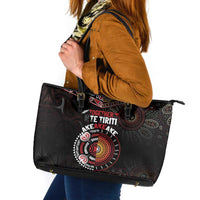 Aotearoa and Australia Indigenous Leather Tote Bag Stand Together For Te Tiriti LT7 Black - Polynesian Pride