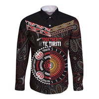 Aotearoa and Australia Indigenous Long Sleeve Button Shirt Stand Together For Te Tiriti LT7 Unisex Black - Polynesian Pride