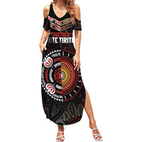 Aotearoa and Australia Indigenous Summer Maxi Dress Stand Together For Te Tiriti LT7 Women Black - Polynesian Pride